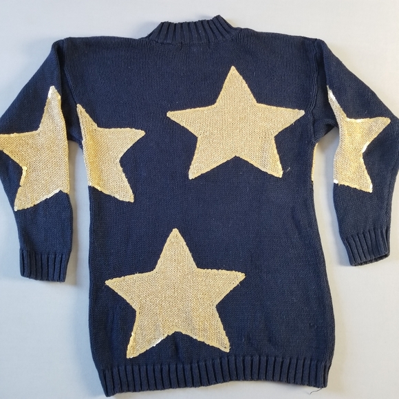 VTG navy & gold mock turtleneck knit pullover sweater - Picture 3 of 6